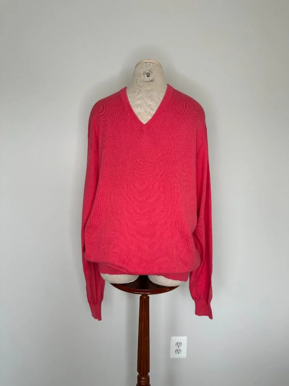 Peter Millar Men's Red Pink V-Neck Long Sleeve Sweater Cotton Cashmere Size XL